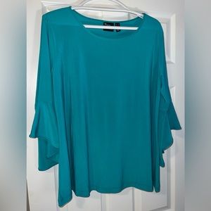 Women With Control jade green jersey knit ruffle flare sleeve top Large Petite